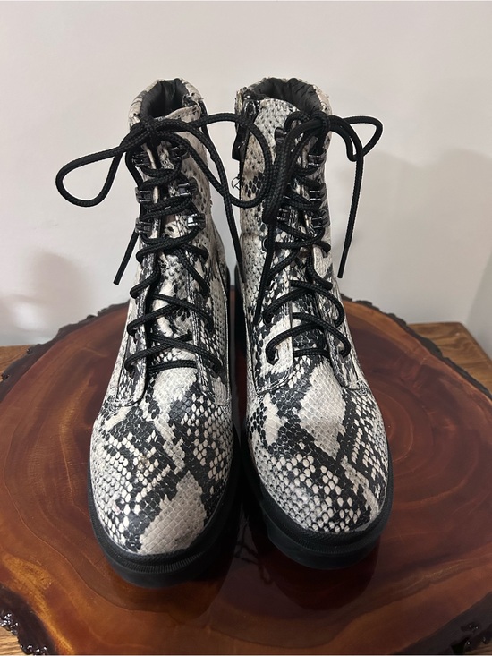 Madden Girl Shoes - Madden Girl Black and White Snake-Print Combat Boots